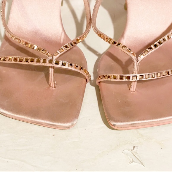 Jeffrey Campbell Fluxx J Pink Rhinestone Square Toe Ankle Strap Sandal Prom 7 - Picture 3 of 7